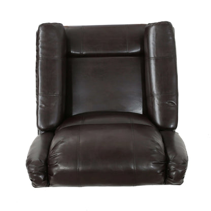 Brown faux leather recliner chair on a white background