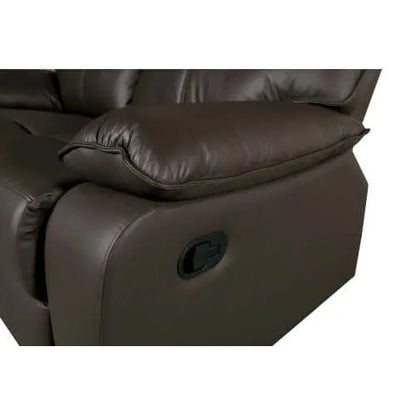 Brown faux leather recliner chair reclining mechanism on a white background