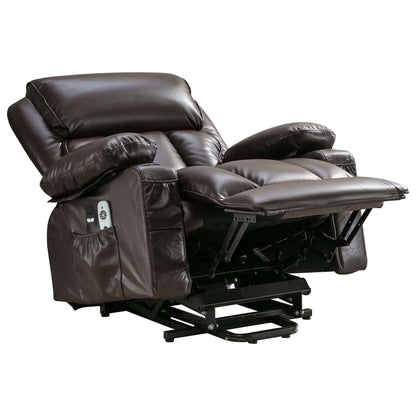 Power Electric massage lift lounge chair, suitable for the elderly, with heating and vibration functions,Fleece leather with USB, can be used for lying down-brown