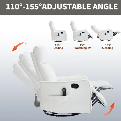 White recliner chair with adjustable angle indicators on a light gray background