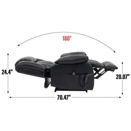 Leather Power Lift Recliner with Massage, Heat and Dual Motors-Black