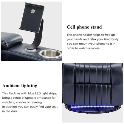 Recliner chair with phone holder and ambient lighting features