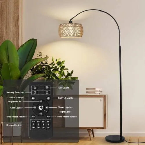 Floor lamp with control panel in a room setting
