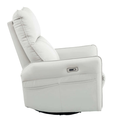 Side view of a light gray recliner chair and control panel on a white background