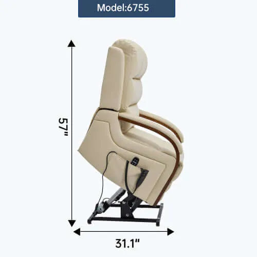 Beige recliner chair with dimensions labeled on a white background