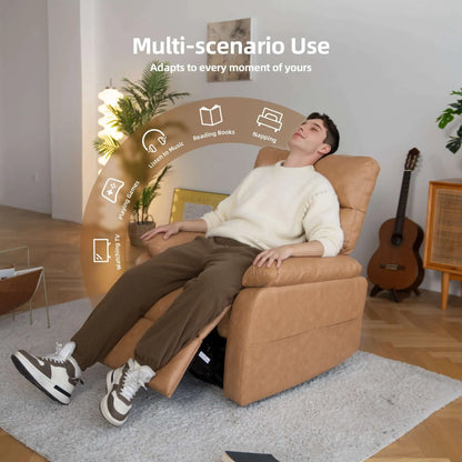 Person relaxing in a brown recliner chair with text 'Multi-scenario Use' above.