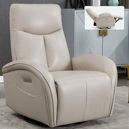 Leatheraire Swivel and Rocker Power Recliner Chair - Beige Grey