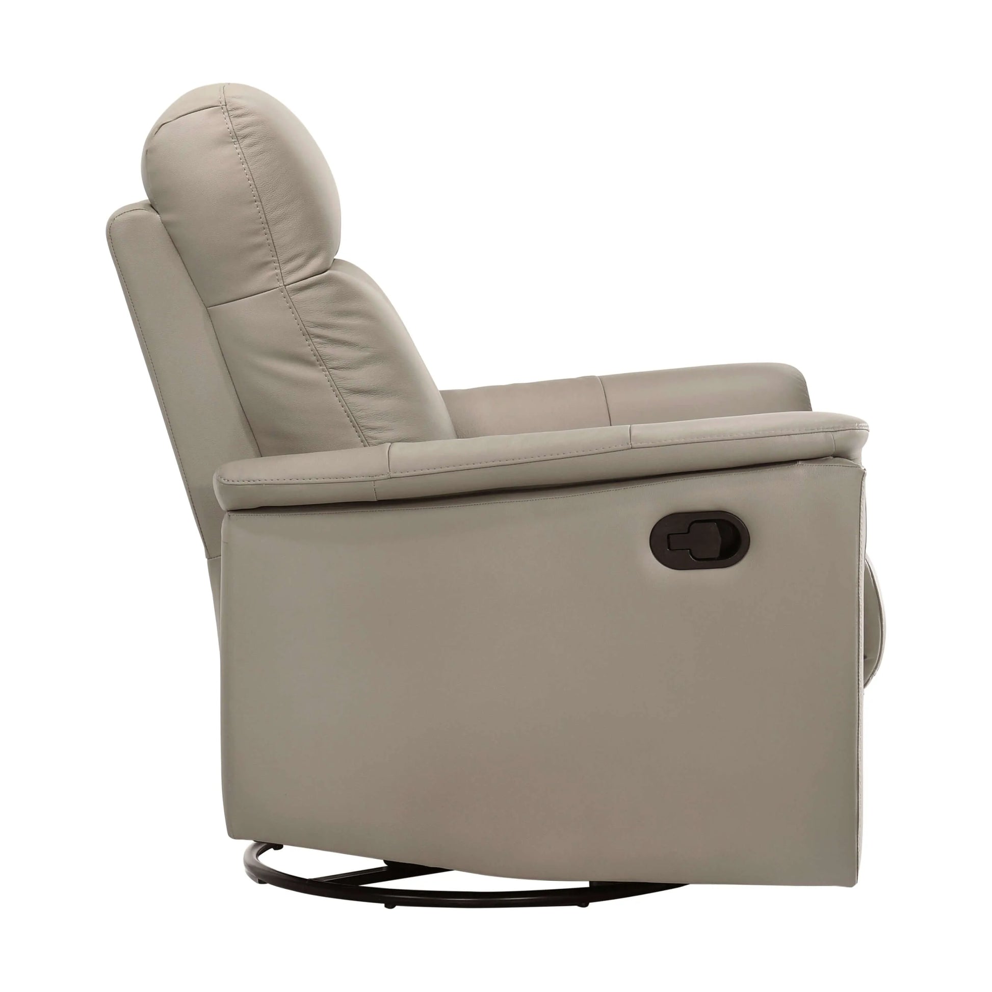 Side view of a latte brown recliner chair on a white background