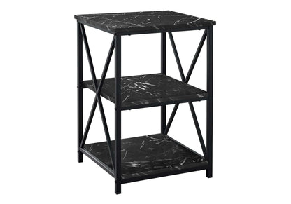 Black marble-patterned end table on a white background