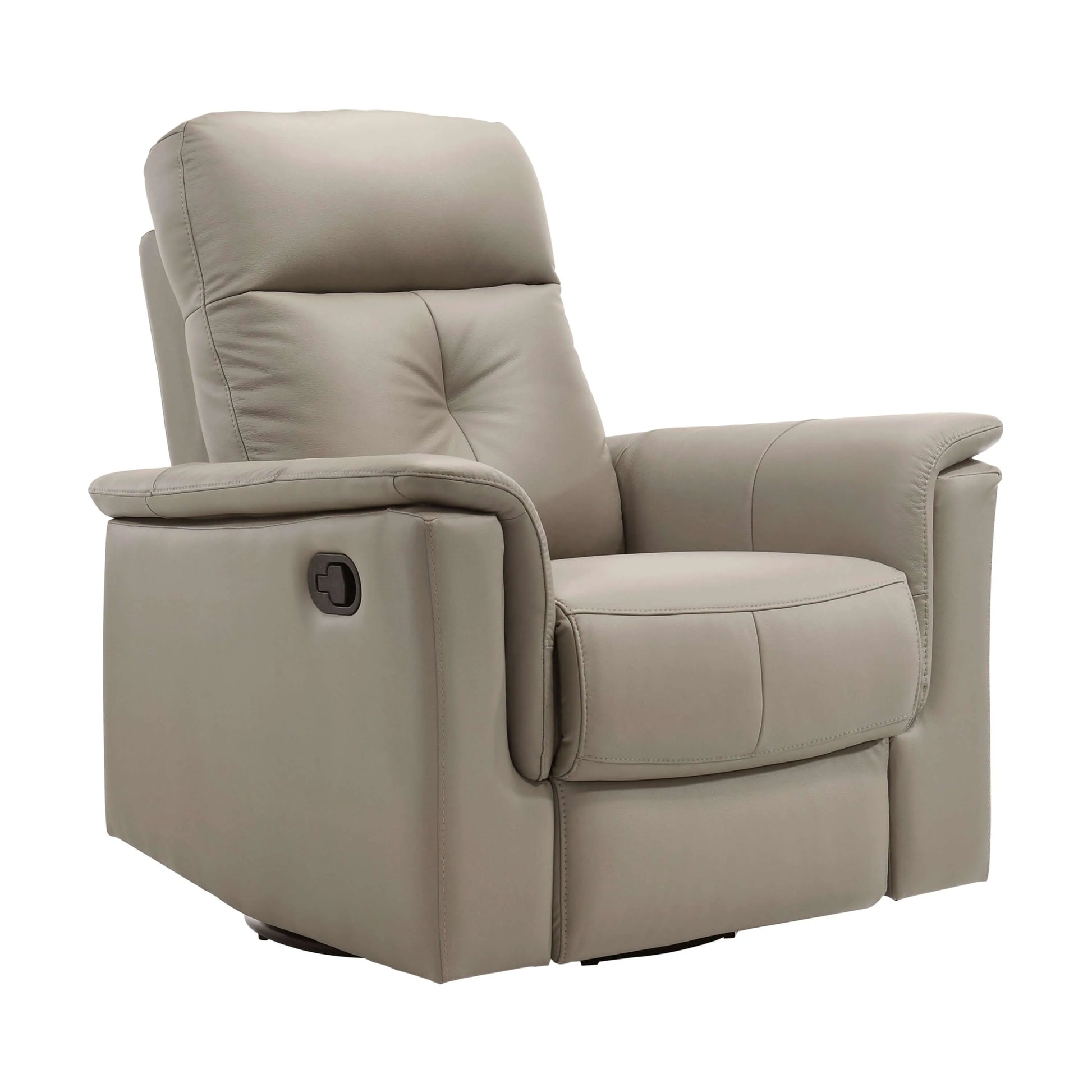 Latte brown recliner chair with manual pull handle on a white background