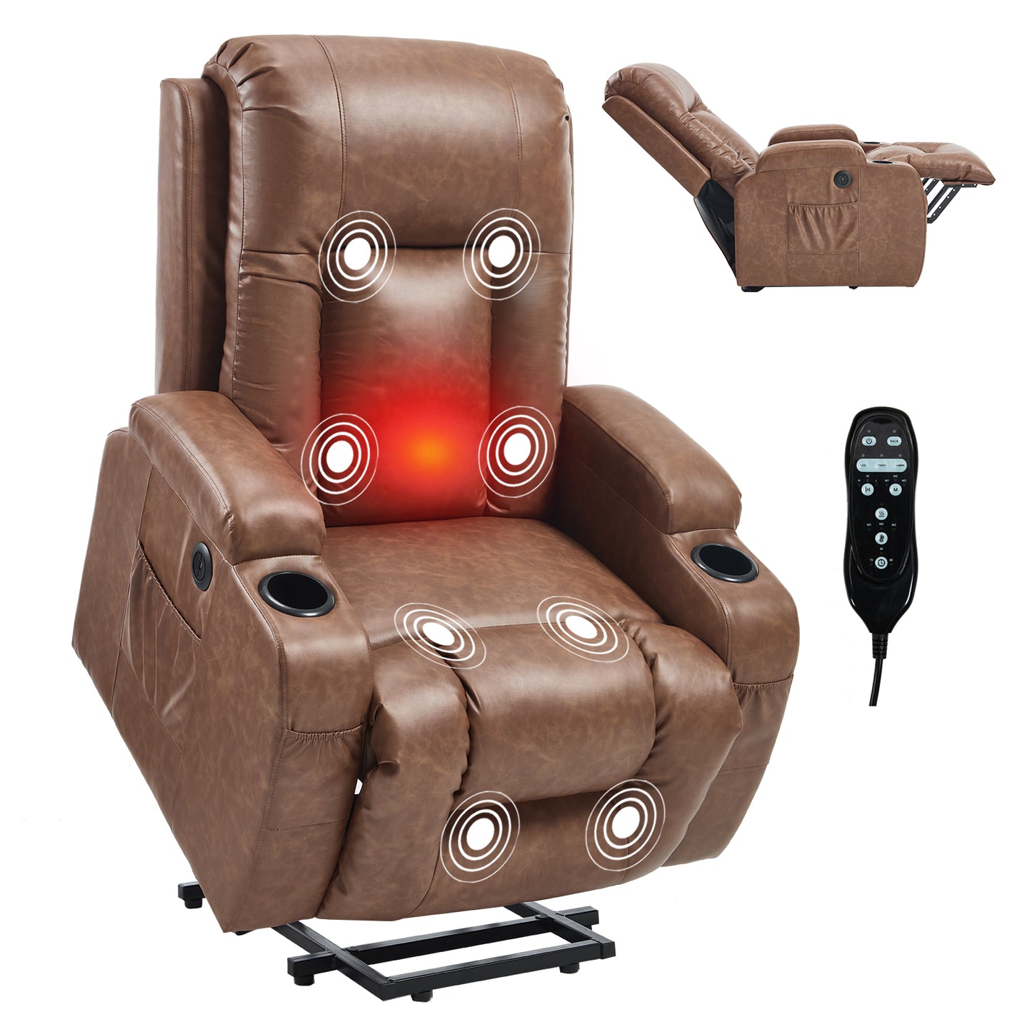 350 LB Power Lift Recliner w/ Massage, Heat, USB, Cup Holders