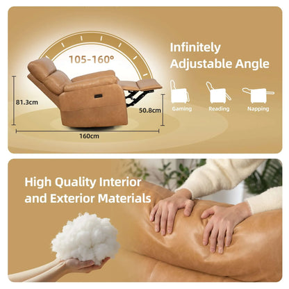 Brown recliner chair with adjustable angle and high quality materials shown.