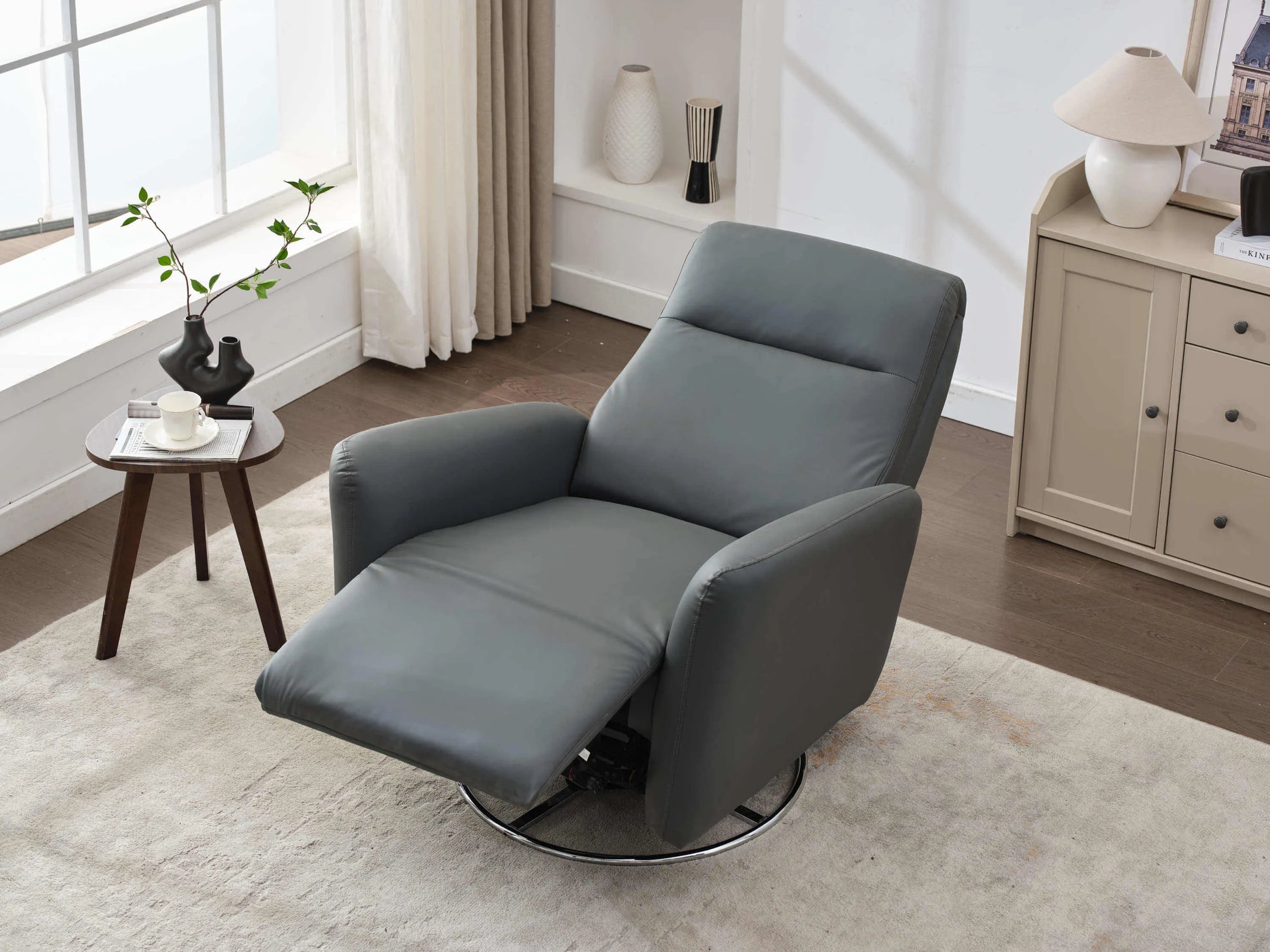 Power Swivel Glider Recliner-Dark Gray - Top view of chair reclined
