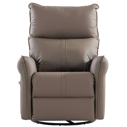 Front view of a brown leather recliner chair on a white background