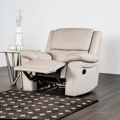 Off-White Manual Glider Recliner – Pillow Top Arms & Welt Trim