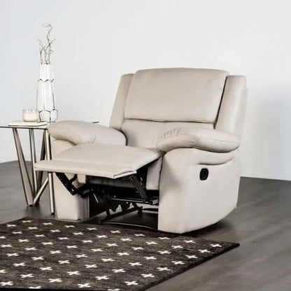Off-White Manual Glider Recliner – Pillow Top Arms & Welt Trim