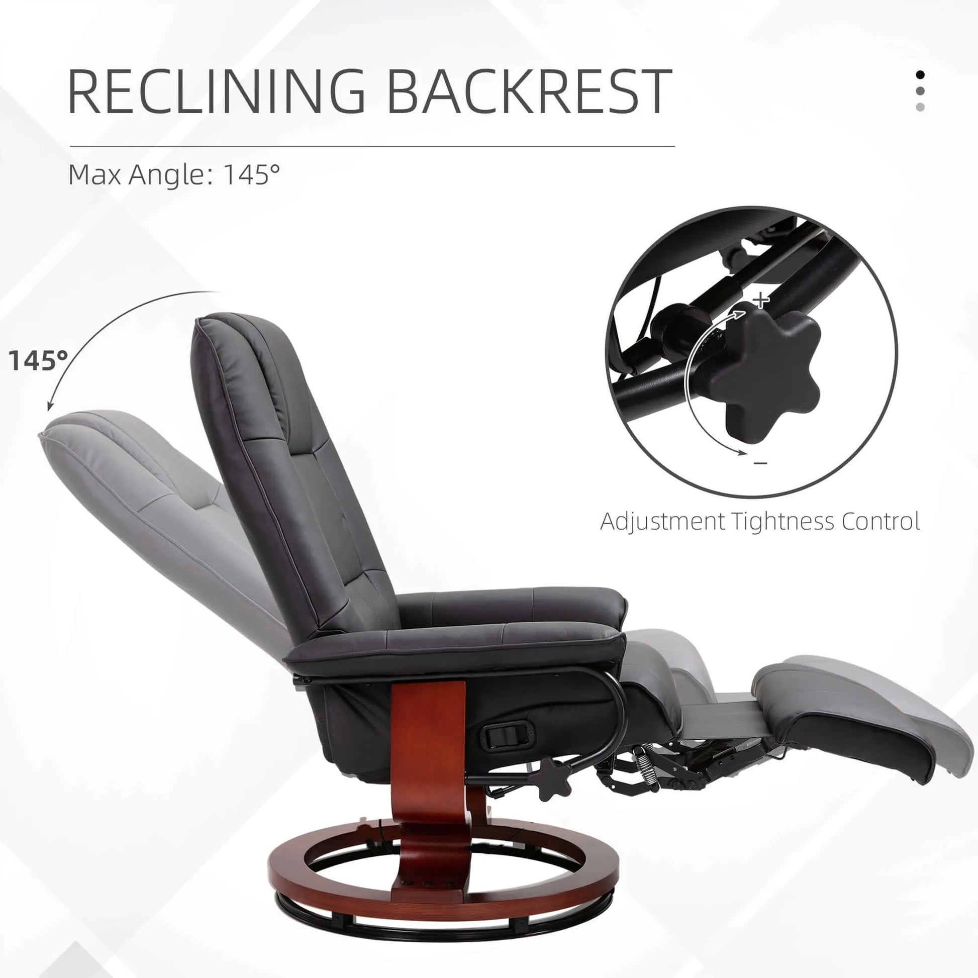 Black reclining chair with adjustable backrest on a white background
