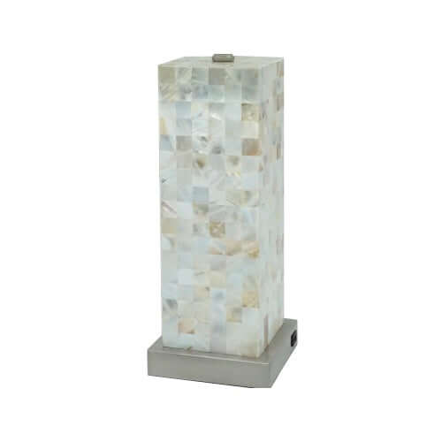 Modern Mosaic White Table Lamp with Chrome Base & Soft Light