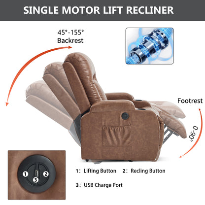 350 LB Power Lift Recliner w/ Massage, Heat, USB, Cup Holders