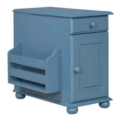 Vintage Flip-Top Sofa Table w/ USB, Cup Holders & Hidden Shelf-Blue