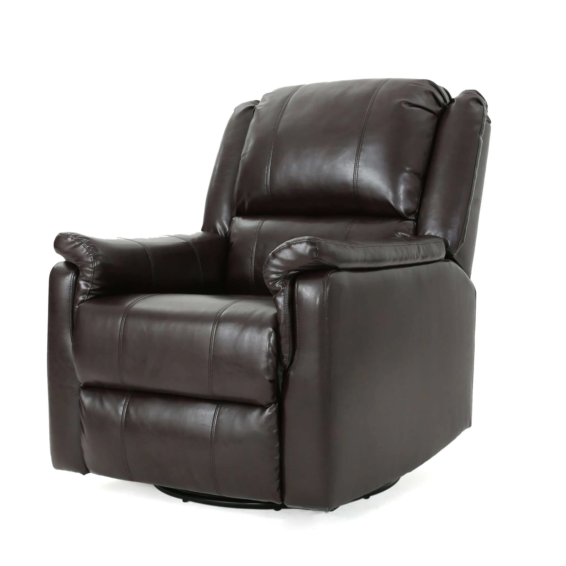 Brown faux leather recliner chair on a white background