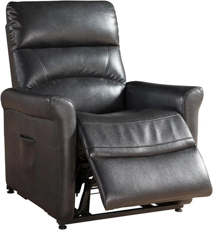 Black faux leather recliner chair on a white background