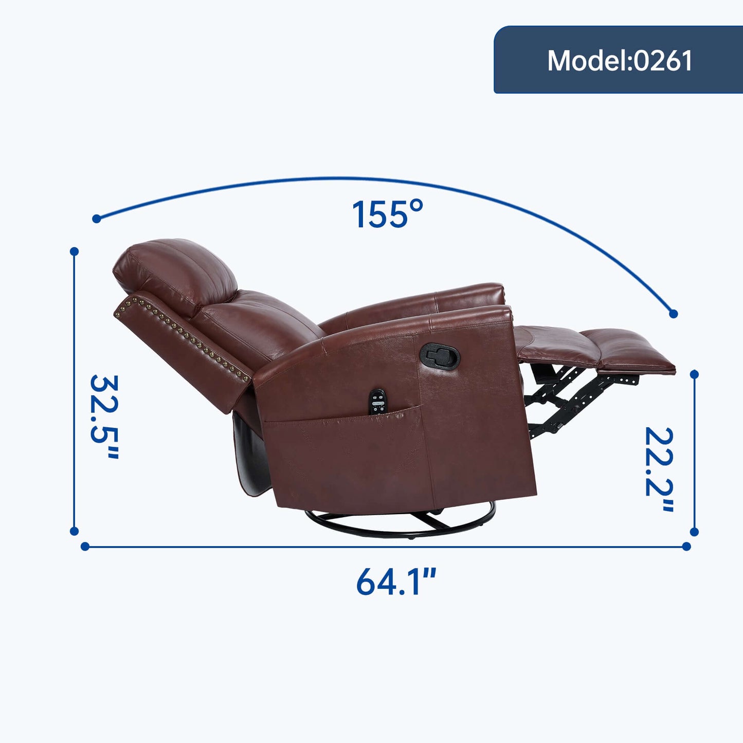 Wine Red Recliner w/ Heat, Massage, Rocker & Swivel – Manual