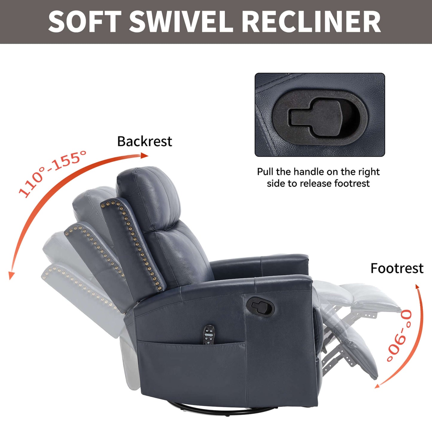 Blue Recliner w/ Heat, Massage, Rocker & Swivel – Manual