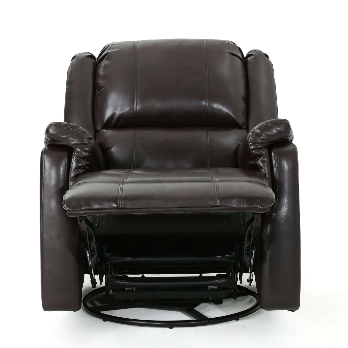 Brown faux leather recliner chair on a white background