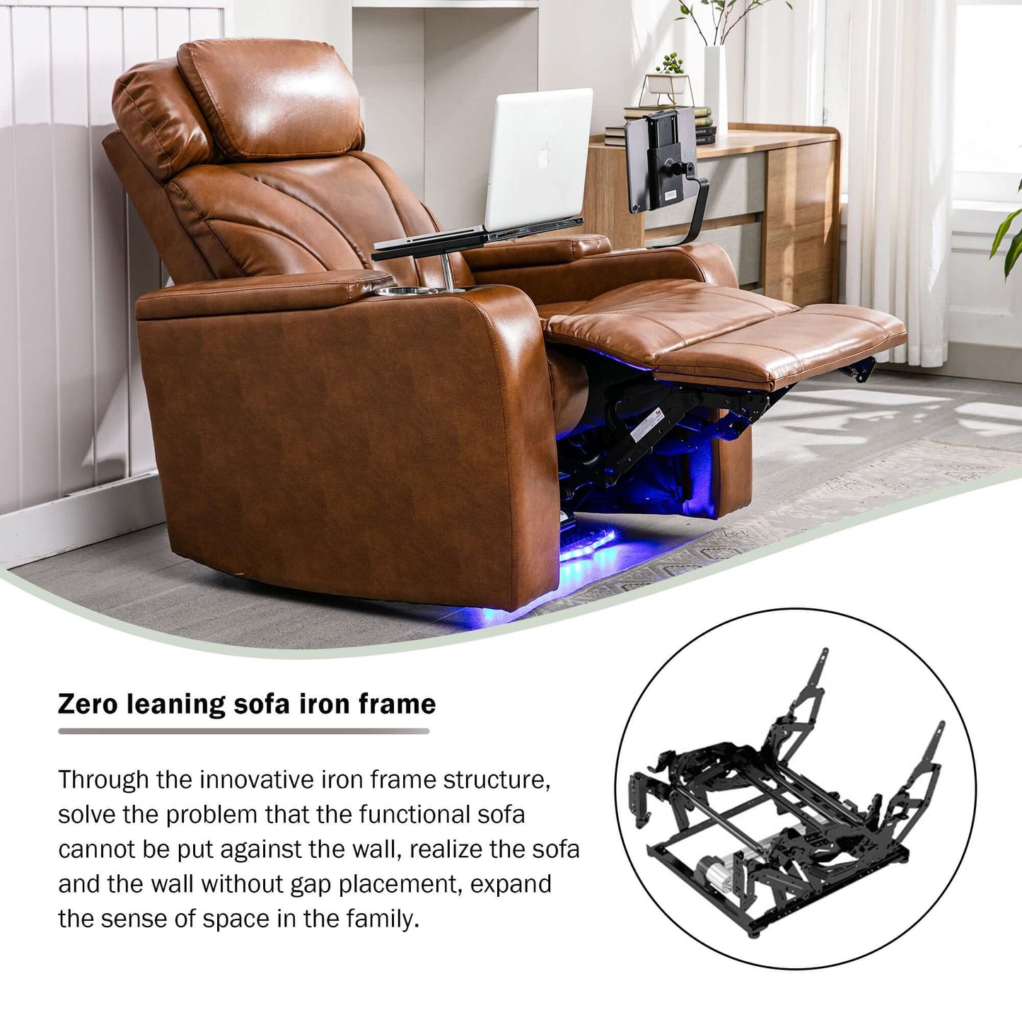 Power Recliner Chair with USB, Storage, Cup Holder & Speaker-Brown