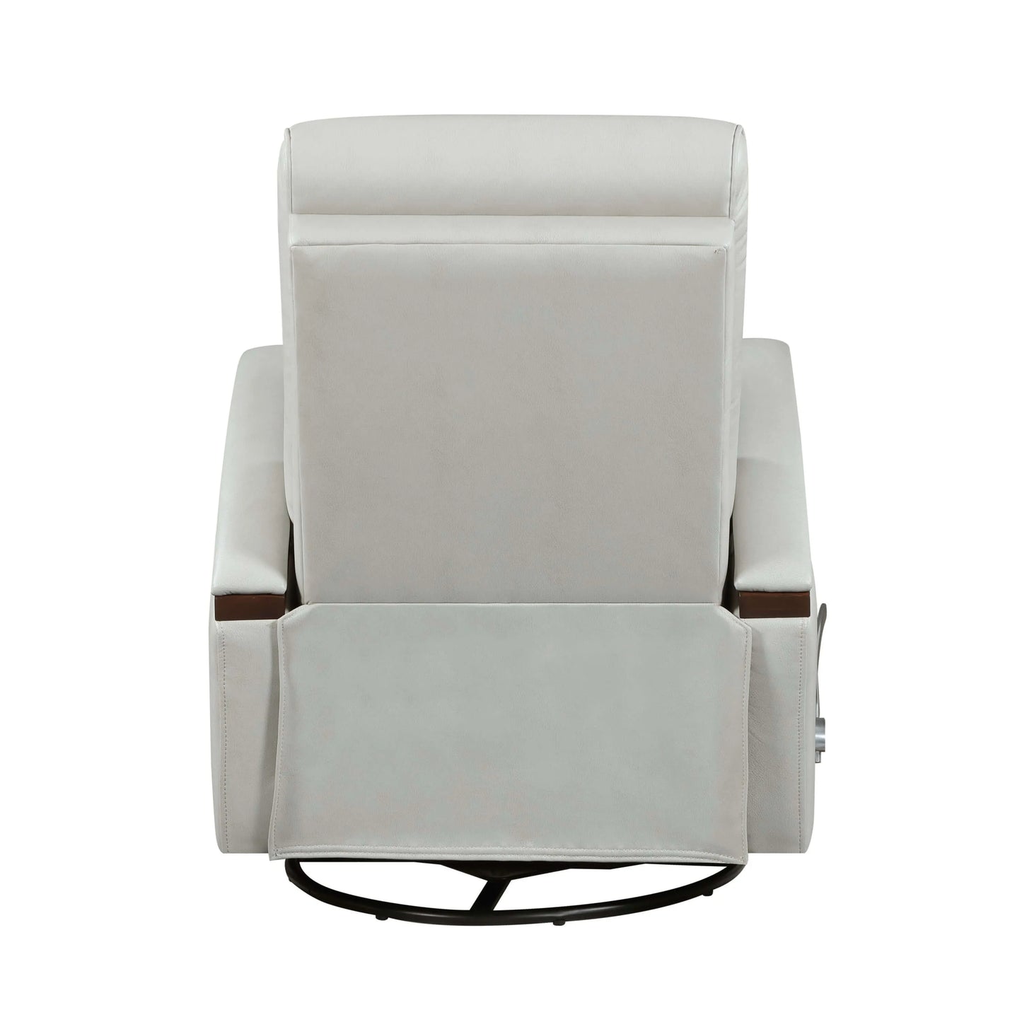 Back side of a gray recliner chair on a white background