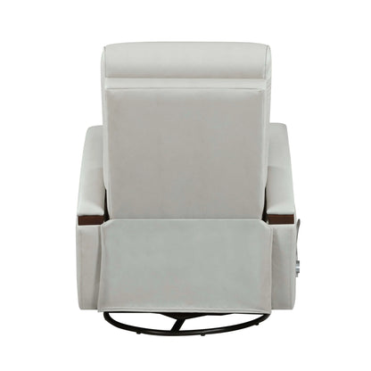 Back side of a gray recliner chair on a white background