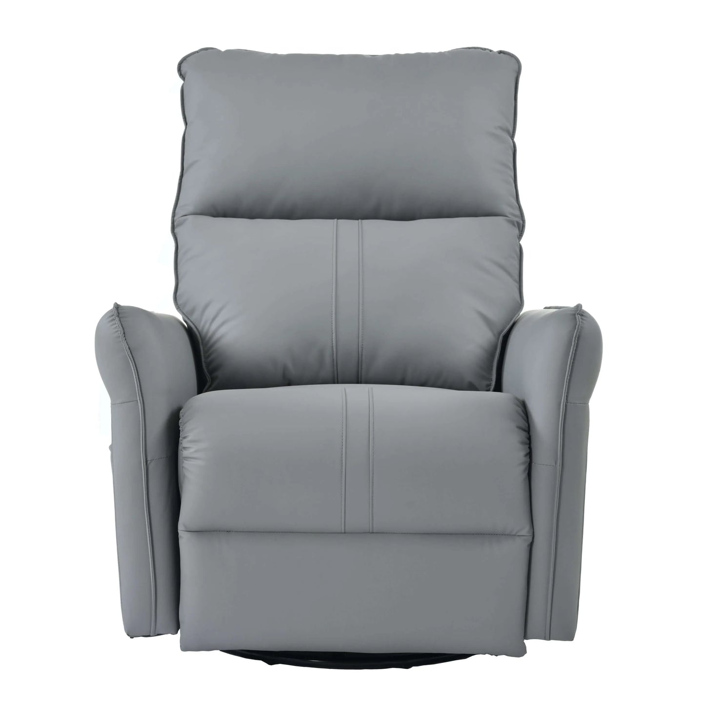 Front view of a blue gray recliner chair on a white background