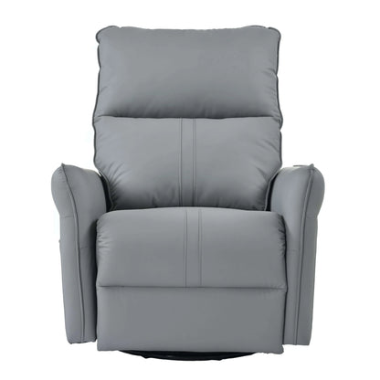 Front view of a blue gray recliner chair on a white background