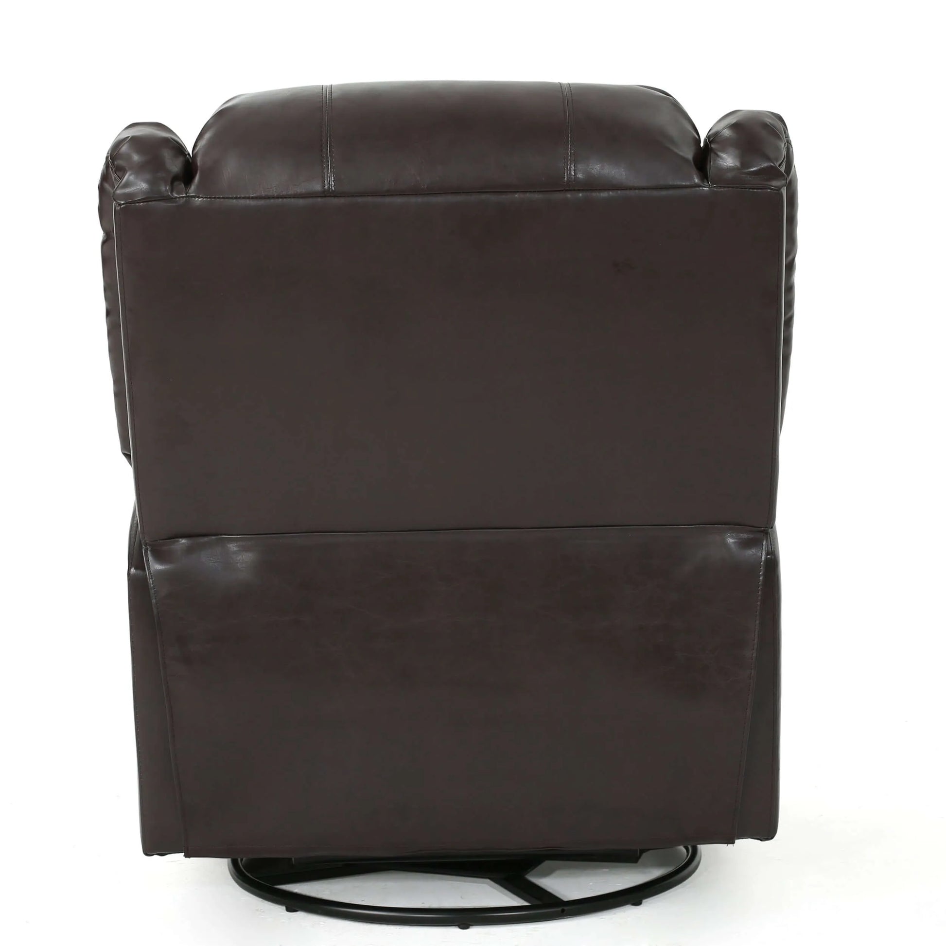 Brown faux leather recliner chair on a white background