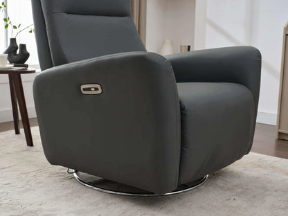 Up close view of power controls on the Power Swivel Glider Recliner-Dark Gray