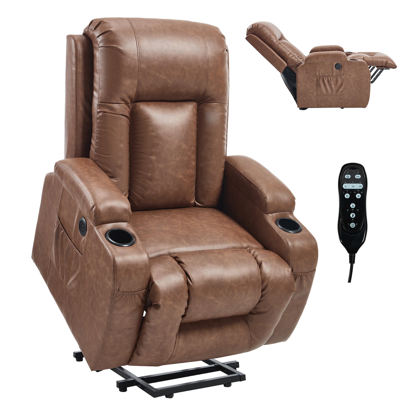 350 LB Power Lift Recliner w/ Massage, Heat, USB, Cup Holders