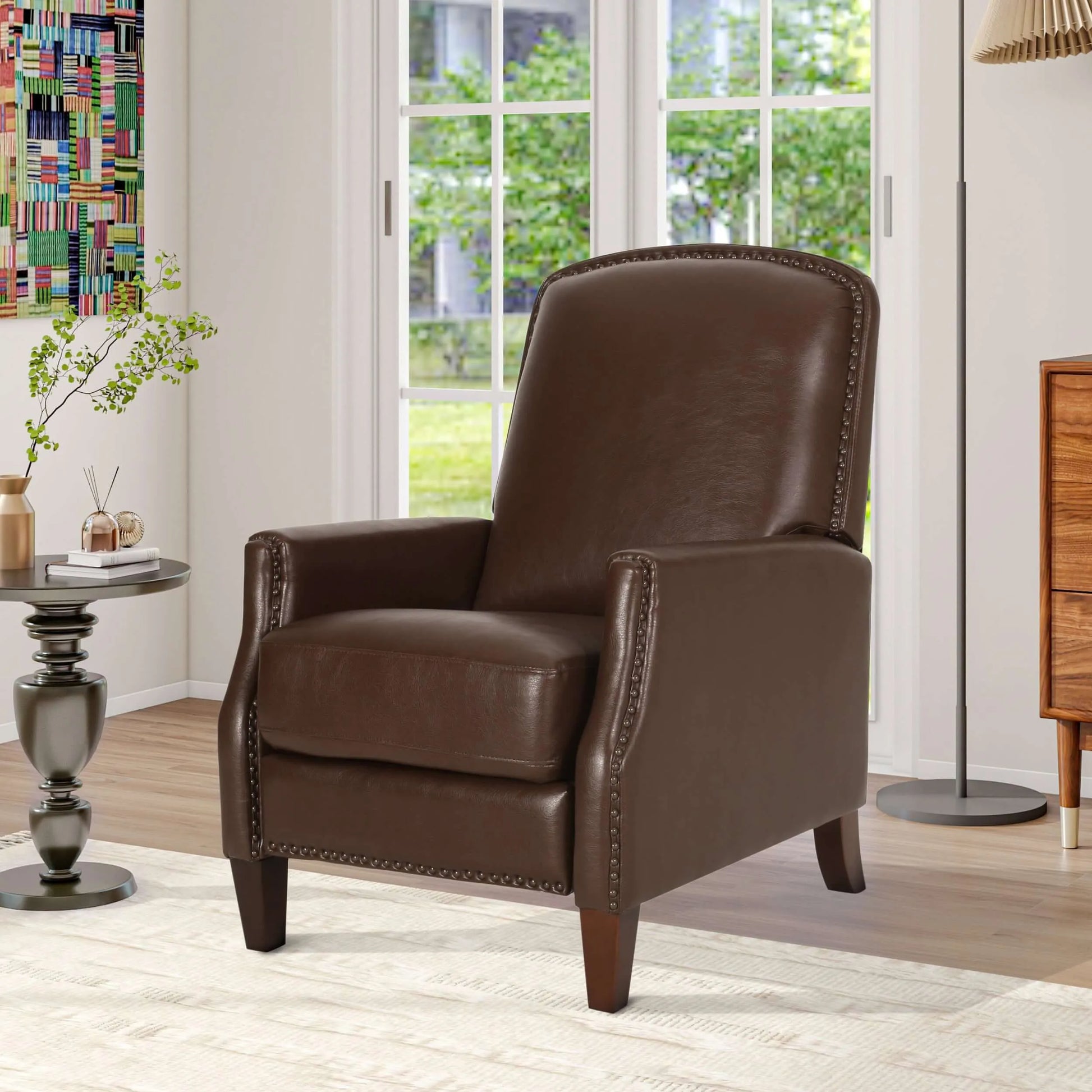 Dark Brown Recliner Chair with Rivets - Right angle view