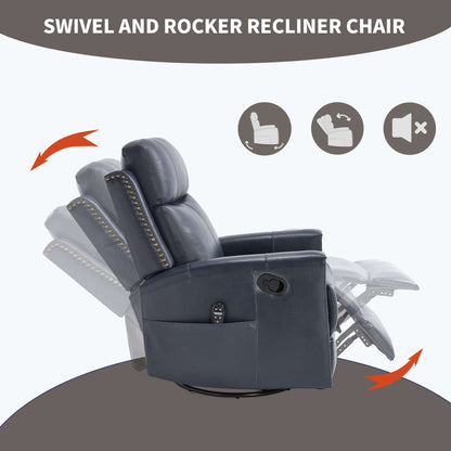Blue Recliner w/ Heat, Massage, Rocker & Swivel – Manual