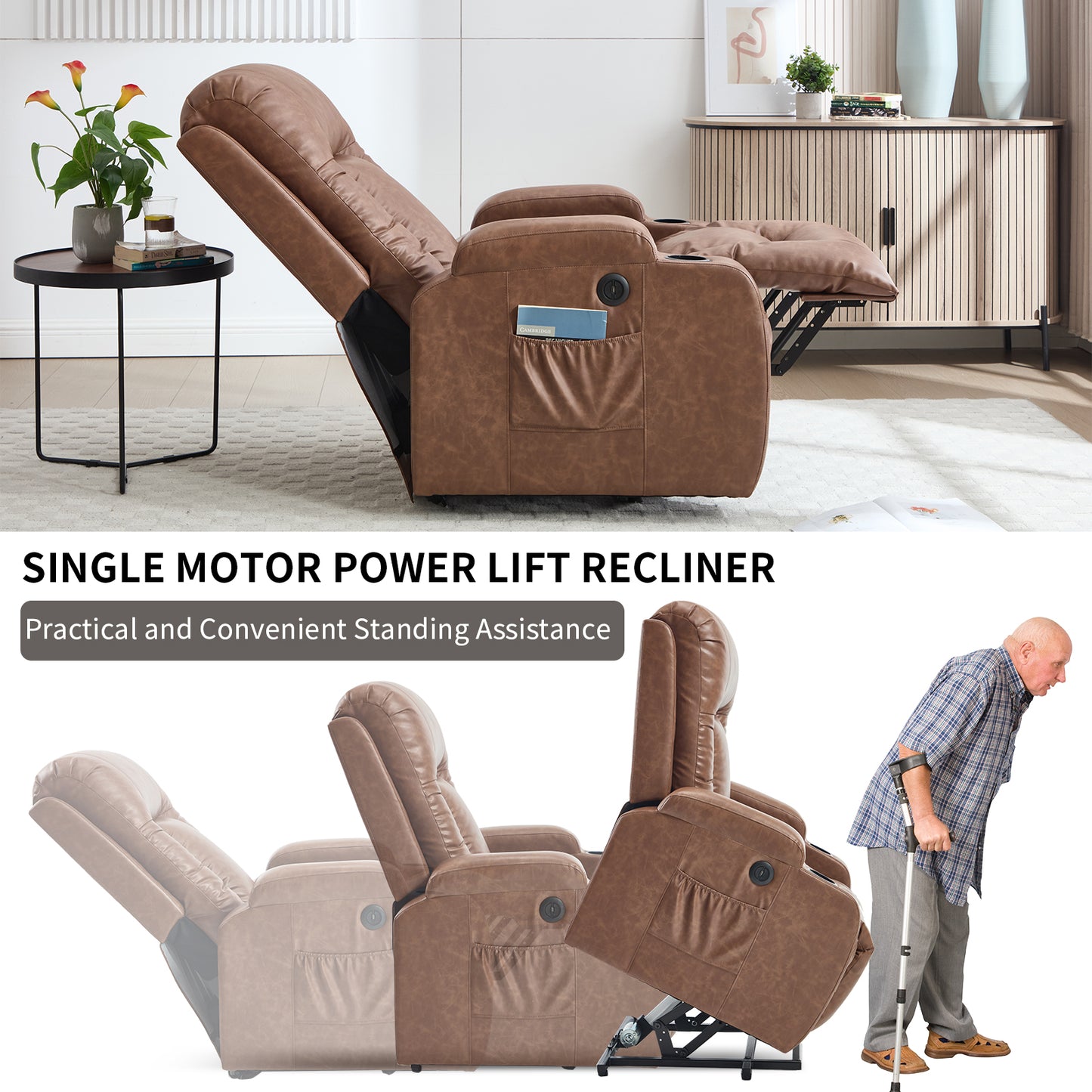 350 LB Power Lift Recliner w/ Massage, Heat, USB, Cup Holders