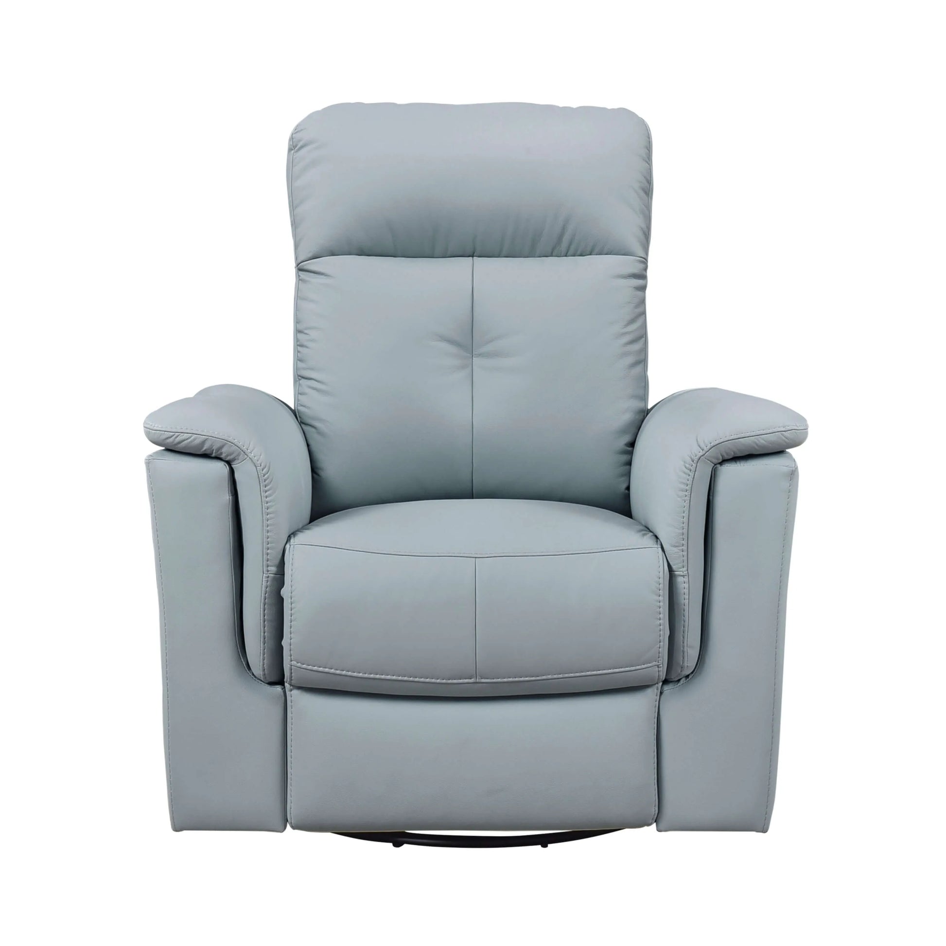 Front view of a blue recliner chair on a white background