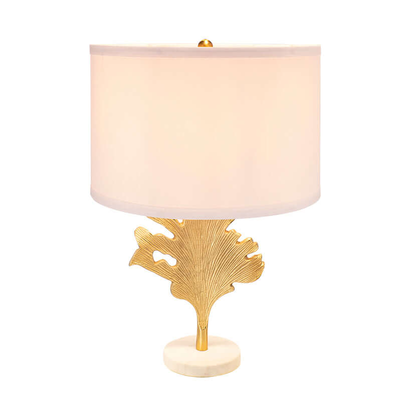 Gold and White Table Lamp with Leaf Design