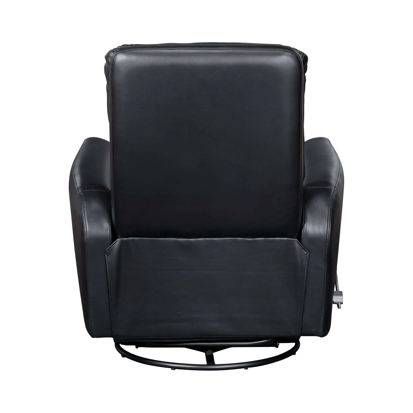 Back view of a black leather recliner chair on a white background