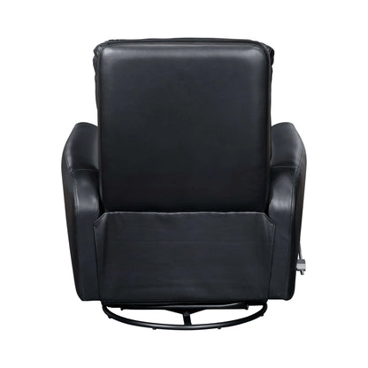 Back view of a black leather recliner chair on a white background