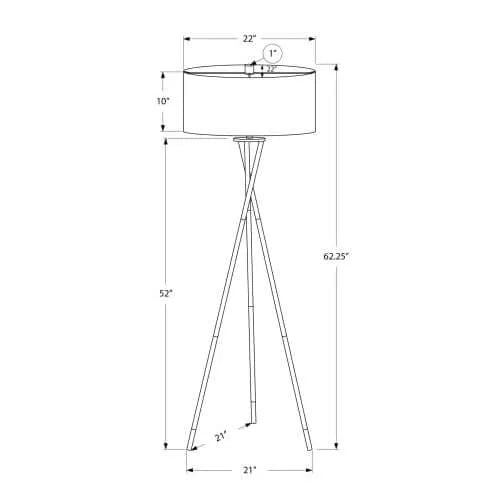 Technical drawing of a floor lamp with dimensions on a white background