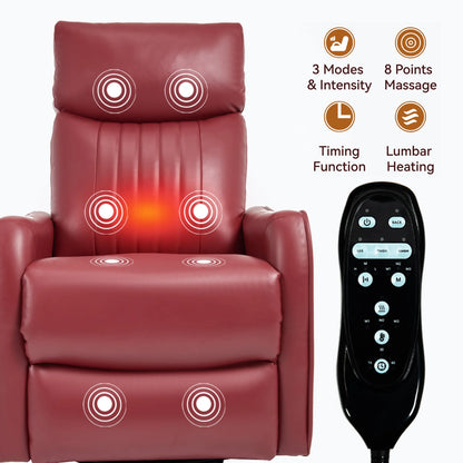 Red massage recliner chair with remote control on a white background