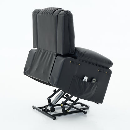 Black recliner lift chair showing black and silver lift mechanism on a white background