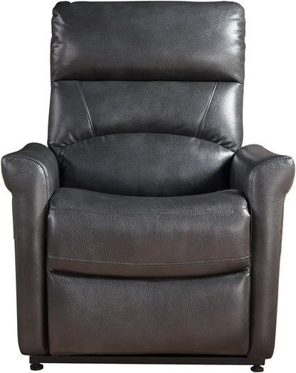 Black faux leather recliner chair on a white background