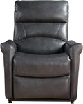 Black faux leather recliner chair on a white background