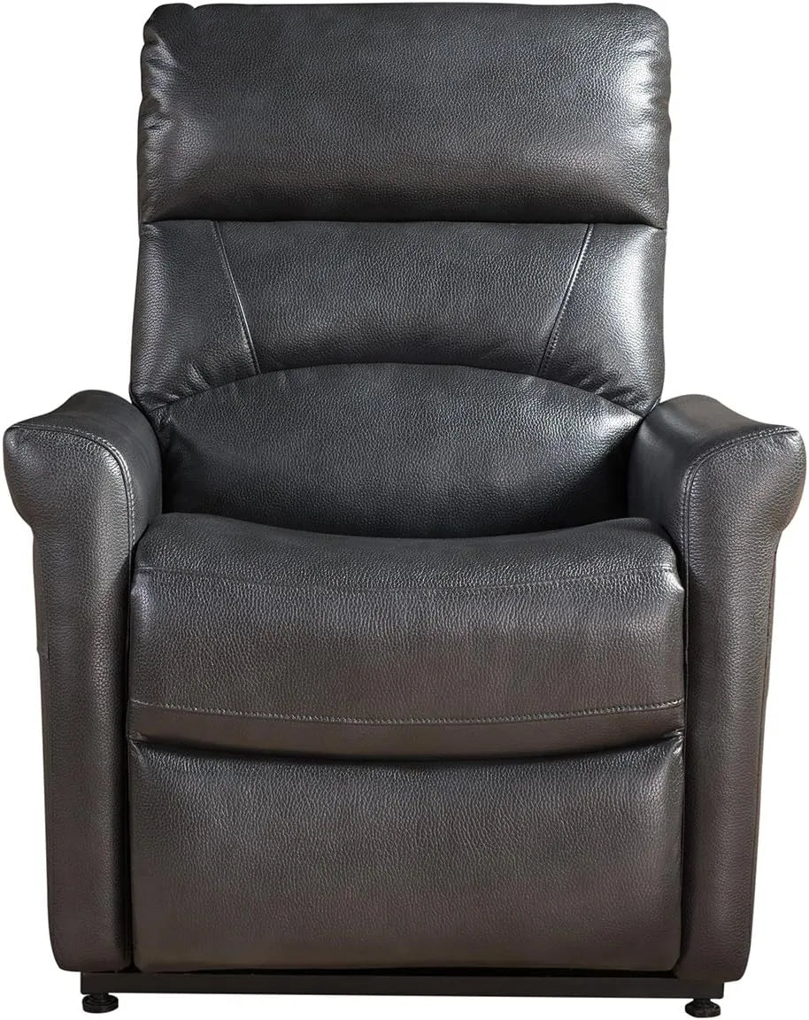 Black faux leather recliner chair on a white background
